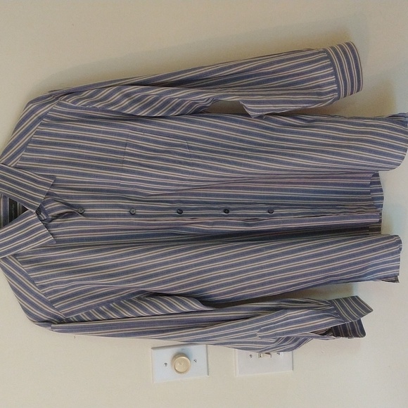 Ermenegildo zegna designer men's shirt button down collared medium blue cream - Picture 1 of 10